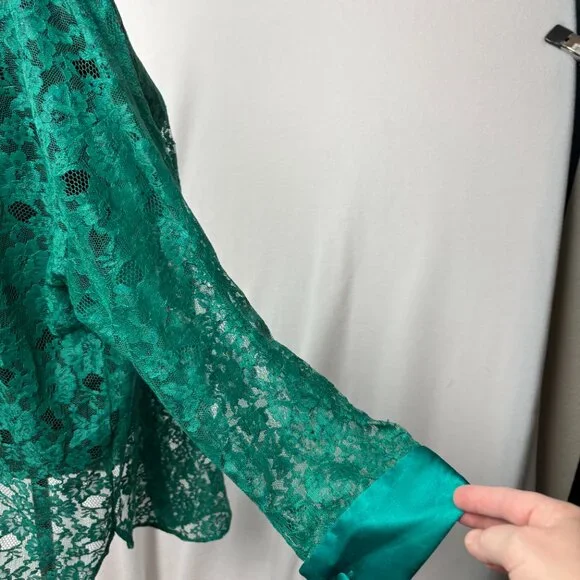 VICTORIA'S SECRET | Vtg GOLD Label Sheer Green Lace Sleep Shirt 80s 90s Sz M/L - Picture 14 of 16